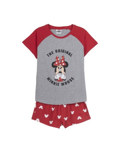 Pyjama Femme Minnie Mouse Été Rouge Gris - Coton Léger
