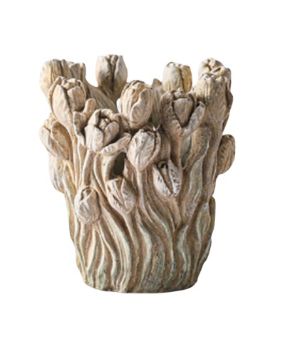 Vase Home ESPRIT Gris Ciment Tulipe 21 x 21 x 23 cm