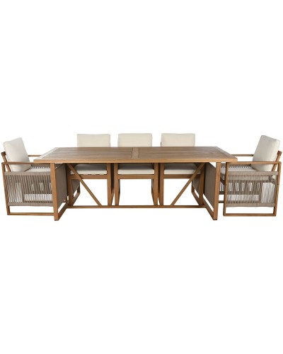 Tafel met stoelen Home ESPRIT Bruin Touw Eucalyptushout 230 x 100 x 75 cm