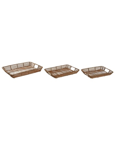 Set van trays Home ESPRIT Natuurlijk Tropisch 44 x 32 x 6 cm (3 Stuks)
