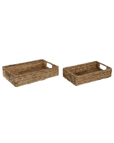 Uppsättning med Brickor Home ESPRIT Naturell Tropiskt 40 x 26 x 9 cm (2 antal)