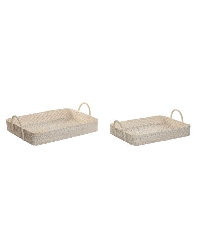 Tarjotinsetti Home ESPRIT Valkoinen Luonnollinen Bambu Rottinki 45 x 35 x 13 cm