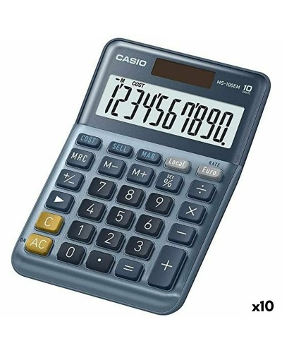 Calculadora Casio MS-100EM Azul, Paquete de 10 Unidades.
