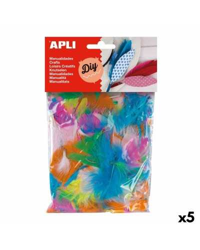 Apli 5 Multicolored Feathers Pack for Decorations and DIY Crafts, 14 g

