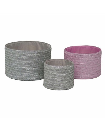 Cestas Gris Rosa DKD Home Decor - Polipropileno Resistente - Organización Práctica - 27 x 27 x 17 cm
