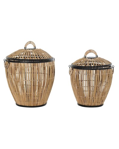 Mandenset DKD Home Decor Zwart Natuurlijk Metaal Rotan 48 x 48 x 55 cm (2 Stuks)