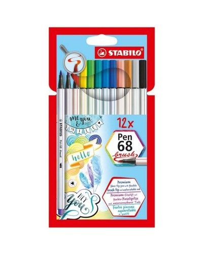 Pennarelli Stabilo Pen 68 Brush - Set da 12 Pezzi Multicolore per Artisti e Creativi