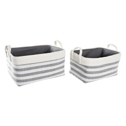 DKD Home Decor Set aus 2 rechteckigen Körben Baumwolle Grau mit Streifen (40x30x23 cm)
