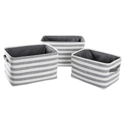 Cestas de Almacenaje DKD Home Decor | Set de 3 en Gris Rayas Algodón | Medidas: 42 x 32 x 25 cm
