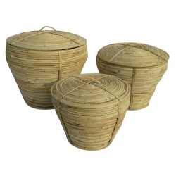 DKD Home Decor Tropische Rattan-Körbe mit Deckel (3 Stück) zur Aufbewahrung und Dekoration
