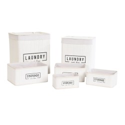 Ensemble de 5 Paniers en Bambou Blanc DKD Home Decor, 40x30x46 cm, pour Maison et Rangement
