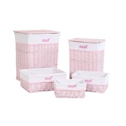 DKD Home Decor Pink Polyester Basket Set for Children - Spacious and Versatile
