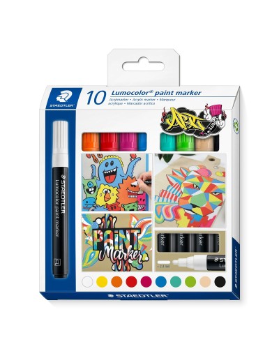 Rotuladores Staedtler Lumocolor 349 Multicolor, Set de 10, para resaltar y escribir.
