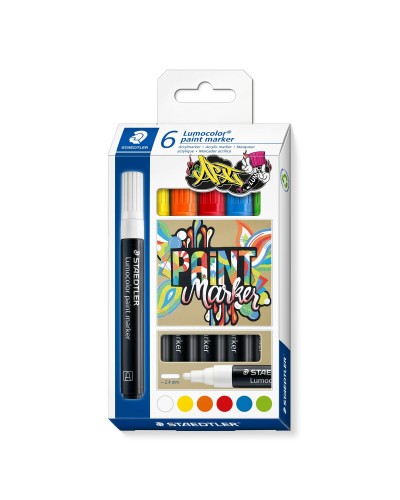 Staedtler Lumocolor 349 Mehrfarbiges Stifte-Set mit 6 Stiften, flüssiges Schreiben
