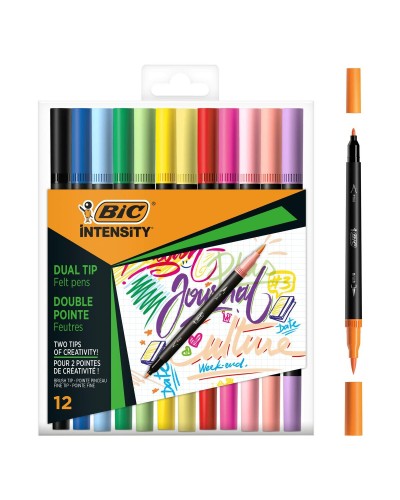 Feutres Bic Intensity - Set de 12 Pièces Multicolores pour Dessin, Écriture et Surlignage.
