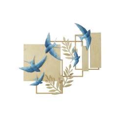 Decoración de Pared de Metal DKD Home Decor: Pájaro Glamour Azul Dorado (84,5 cm)
