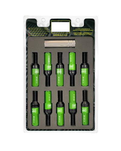 OMP Visserie de Roue Verte M14 x 1.50 - Kit 28mm Boulons Antivol Racing

