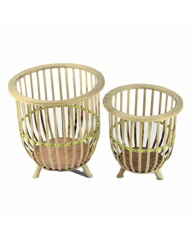 Ensemble de 3 Pots de Fleurs Naturels en Bambou DKD Home Decor, 35x35x37 cm
