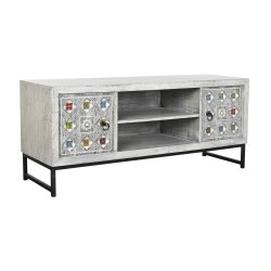 Mueble TV DKD Home Decor: Cerámica y madera de mango blanco, beige y gris (130 x 40 x 56 cm)
