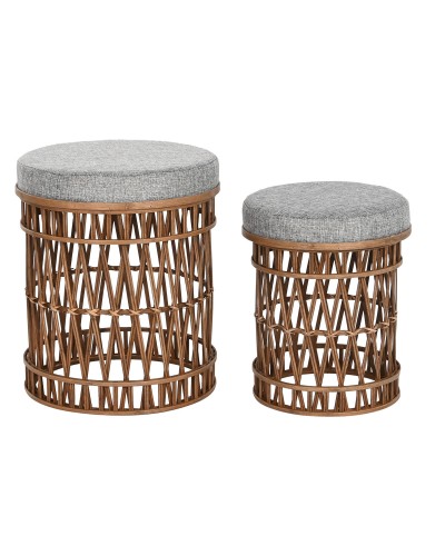 Poggiapiedi in Bambù Tropicale DKD Home Decor, Grigio Marrone, 40 x 40 x 48 cm