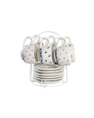 Mukisetti aluslautasilla DKD Home Decor Sininen Valkoinen Metalli Dolomite 180 ml 20 x 18 x 20 cm