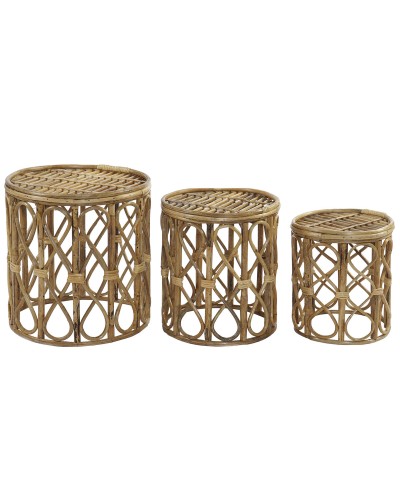 Set van 3 tafels DKD Home Decor 39 x 39 x 41 cm Natuurlijk vlechtwerk