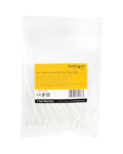 StarTech CBMZT4N Nylon Cable Ties | White 4.8 mm x 150 mm | For Cable Management
