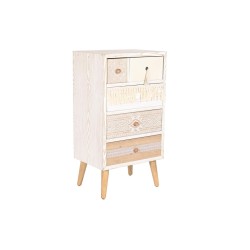 DKD Home Decor Cassettiera in Abete Naturale (48 x 35 x 89 cm) con Cassetti in Cotone Bianco