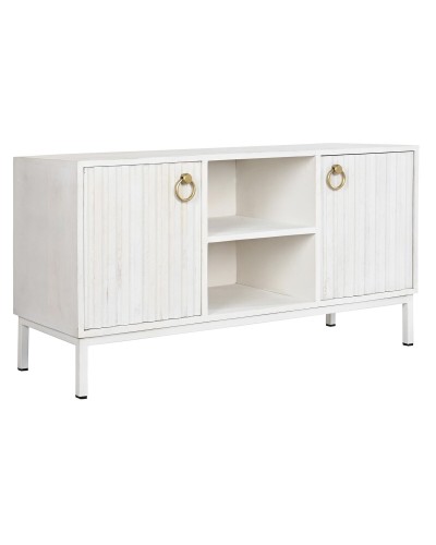 Mueble TV DKD Home Decor: Dorado Metal y Blanco Madera de Mango, 120x40x60 cm
