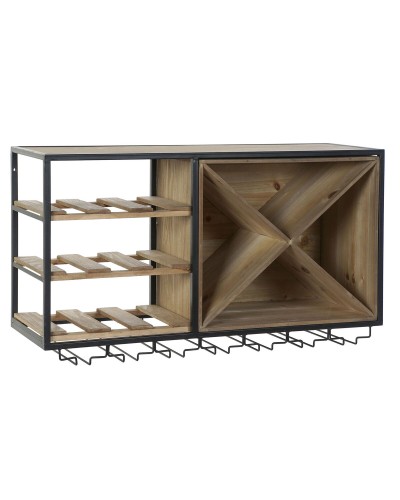 Flaskställ DKD Home Decor 80 x 24 x 44 cm Gran Naturell Svart Metall Brun Trä MDF