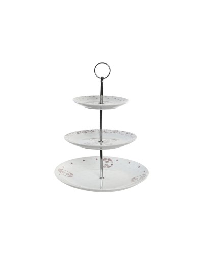 Frutero de Porcelana Rosa y Metal Blanco DKD Home Decor, 27 x 27 x 34 cm
