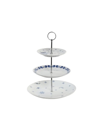 DKD Home Decor Frutero de Porcelana Azul y Metal Blanco, 27 x 27 x 34 cm
