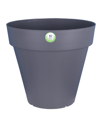 Round Riviera garden pot in grey plastic, 14 liters
