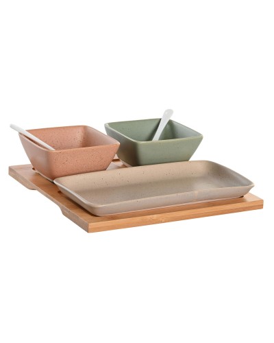 Set Aperitivo DKD Home Decor, 6 Pezzi, Porcellana Multicolore, Bambù Scandinavo, 24x23,5x1,5 cm