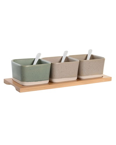 Table Apéritif DKD Home Decor en Porcelaine Scandinave Multicolore avec Base en Bambou, 29 x 11,5 x 1,5 cm
