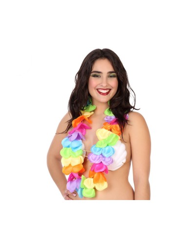 Collar Hawaiano Multicolor - Flores de Seda Coloridas - Fiesta Tropical
