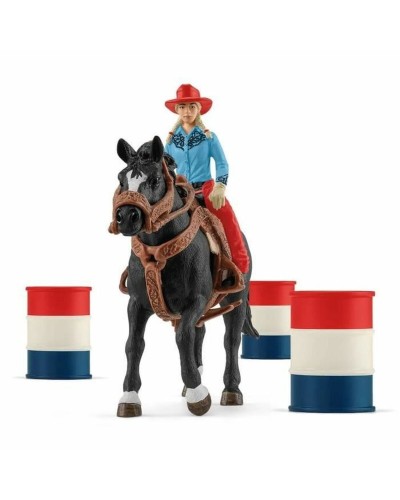 Schleich Cowgirl Barrel Racing Fun - Horse and Barrels Playset - Western Fun
