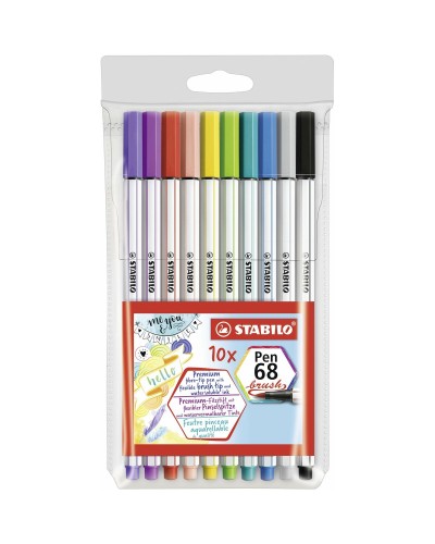 Stabilo Pen 68 Brush, Confezione da 10 Pennarelli Multicolore per Arte e Disegno