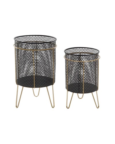 Vases à Fleurs DKD Noir Doré | Métal | Loft | 36x36x58 cm
