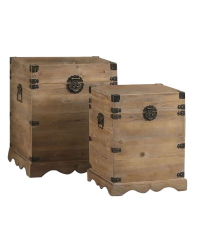 Koffertset DKD Home Decor Metall Gran Granträ Orientalisk 50 x 50 x 61 cm 48 x 48 x 61 cm 50 x 50 x 60 cm (2 antal) (1 antal)