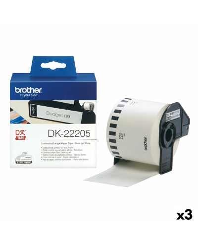 Carta Termica Brother DK-22205, Nero/Bianco, Rotolo Continuo (3 Unità)