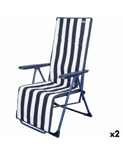 Solstol Aktive Wit Marineblauw Liggend Gestreept 147 x 70 x 48 cm (2 Stuks)