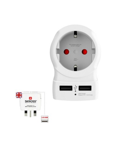 Skross Adattatore Corrente USB Doppio, Europa UK - Caricatore Universale 
