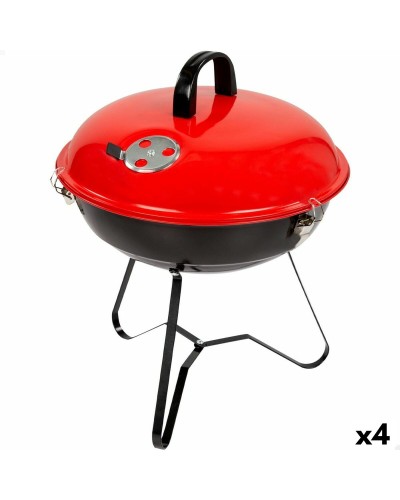 Barbacoa Portátil Aktive Roja Ø36cm - Mini Parrilla Esmaltada para Camping (4 Unidades)
