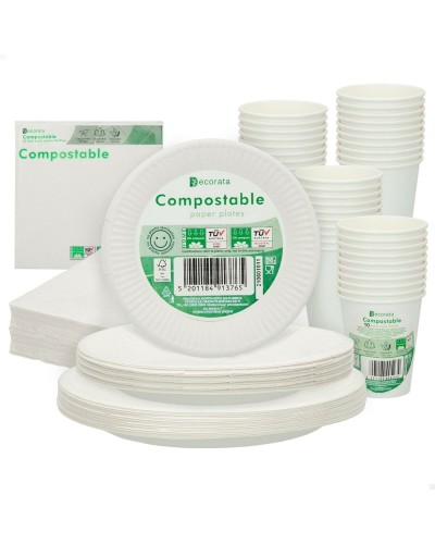 Procos Set Fiesta Blanco 180pz - Kit Completo Vajilla Desechable
