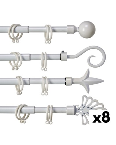 Stang voor Gordijnen Uitschuifbaar 170 - 320 cm Wit Ijzer (8 Stuks)