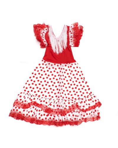 Vestito Flamenco Bambina Bianco Pois Rossi - Taglia 10 Anni - Abito Spagnolo

