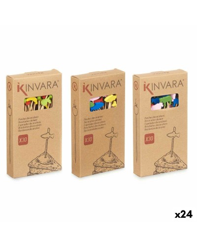 Set med grillspett för barbecue Grillspett Dekorerad Bambu 2,5 x 0,4 x 12,5 cm (24 antal)