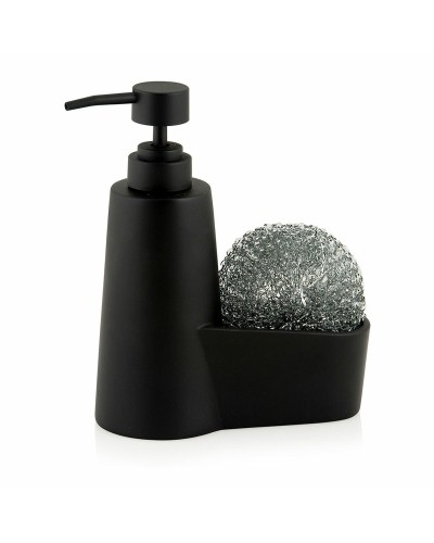 2-in-1 pesuaineannostelija keittiön altaaseen Andrea House CC70059 Mattamusta Muovinen Pesusieni 14,5 x 7 x 18,5 cm 260 ml