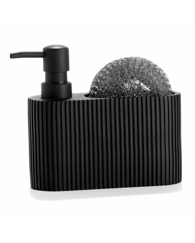 Seifenspender Andrea House 2 in 1, Schwarz, Harz, Schwamm, 16,5 x 5,5 x 15 cm, 300 ml

